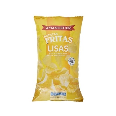 Pacote amarelo de batatas fritas lisas da marca AMANHECER