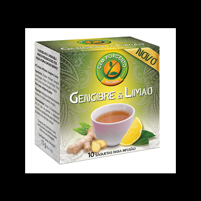 Embalagem de chá Gengibre & Limão natural com chávena e ingredientes