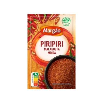 Embalagem de piripiri moído Margão com ilustrações de malaguetas