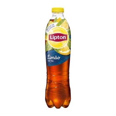 Garrafa de chá gelado Lipton Limão com rótulo colorido e tampa amarela