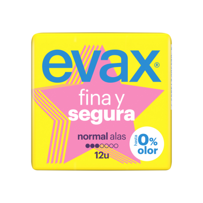 Embalagem amarela de pensos higiénicos evax fina y segura