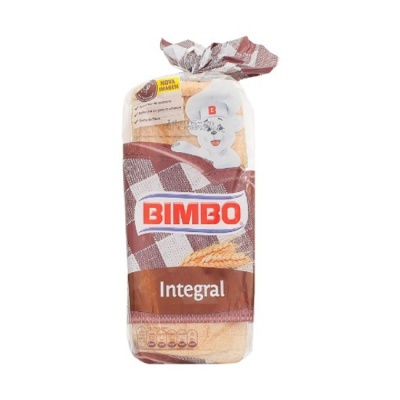 Pão de forma integral Bimbo em embalagem plástica castanha e branca