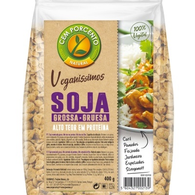 Pacote de soja texturizada grossa VEGANÍSSIMOS com selo cem por cento natural