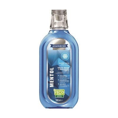 Frasco plástico azul de elixir oral mentol da marca Amanhecer 500 ml