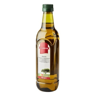 Garrafa de azeite Amanhecer 750 ml em plástico com rótulo vermelho e branco