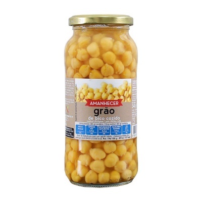 Frasco de vidro com grão-de-bico cozido da marca AMANHECER