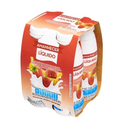 Pack de quatro garrafas de iogurte líquido Amanhecer sabor morango e banana