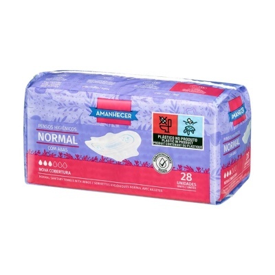 Embalagem de pensos higiénicos Amanhecer Normal com abas, 28 unidades