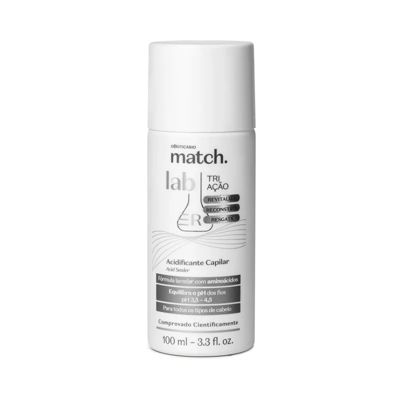 49379 Sérum Acidificante Tripla Ação Match Lab, 100ml Embalagem branca de ácido capilar em spray O Boticário match lab 100 ml