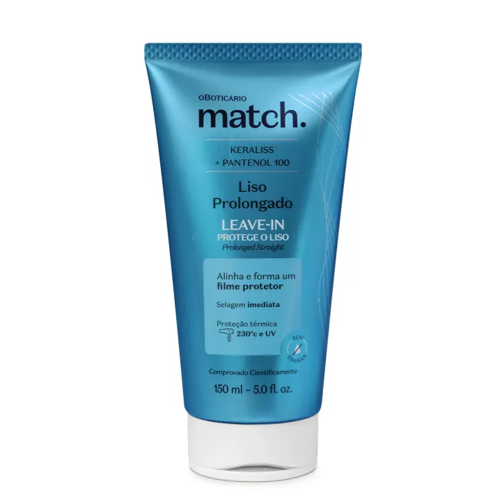 49144 LEAVE IN MATCH LISO PROLONGADO, 150ML Tubo azul metálico do produto match. para alisamento prolongado e proteção térmica