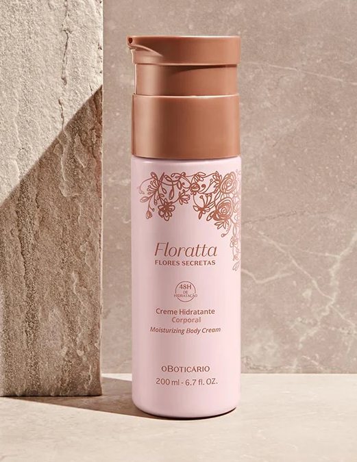 60677 CREME HIDRATANTE CORPORAL FLORATTA FLORES SECRETAS, 200G Frasco de creme hidratante corporal Floratta Flores Secretas da O Boticário