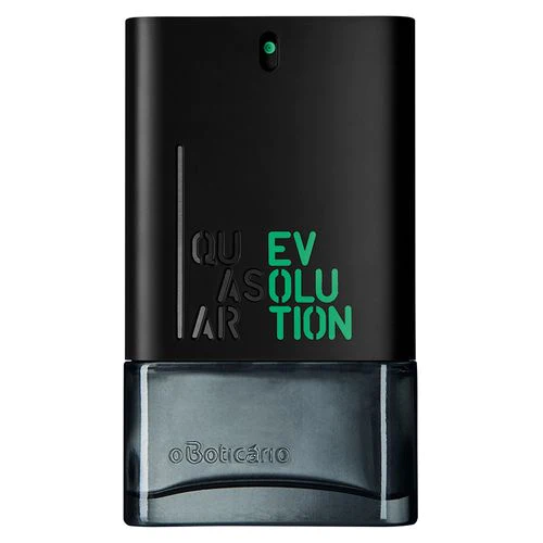 60282 QUASAR EVOLUTION EAU DE TOILETTE, 100ML Frasco de perfume preto com texto EVOLUTION e QUASAR