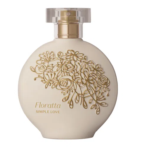 62669 FLORATTA SIMPLE LOVE EAU DE TOILLETE, 75ML Frasco redondo creme de perfume Floratta Simple Love com padrão floral dourado