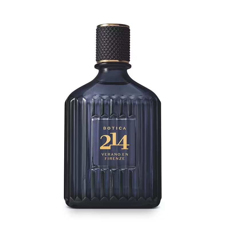 63847 Botica 214 Verano en Firenze Eau de Parfum 90ml Frasco azul escuro de perfume Botica 214 com tampa preta texturada