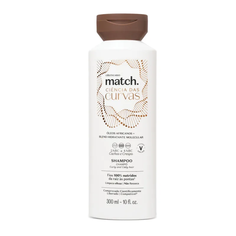 52076 Shampoo Match Ciências das Curvas, 300ml Frasco branco de plástico com shampoo match. Ciência das Curvas