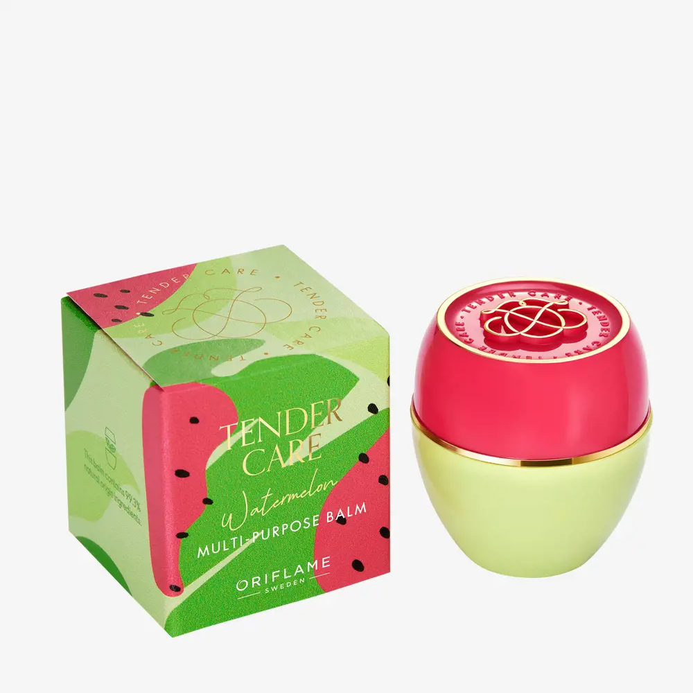 44398 Bálsamo Multiusos Geleia Real de Melancia Bálsamo multiuso Oriflame em frasco e caixa coloridos