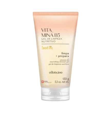 77149 GEL DE LIMPEZA FACIAL NUTRITIVO VITAMINA B5 BOTIK, 150G Gel de limpeza nutritivo Vita Mina B5 em embalagem bege e rosa