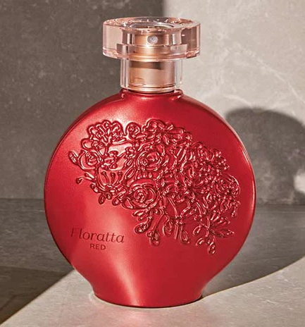62330 FLORATTA RED EAU DE TOILETTE, 75ML Frasco de perfume redondo vermelho com decoração de flores e tampa transparente