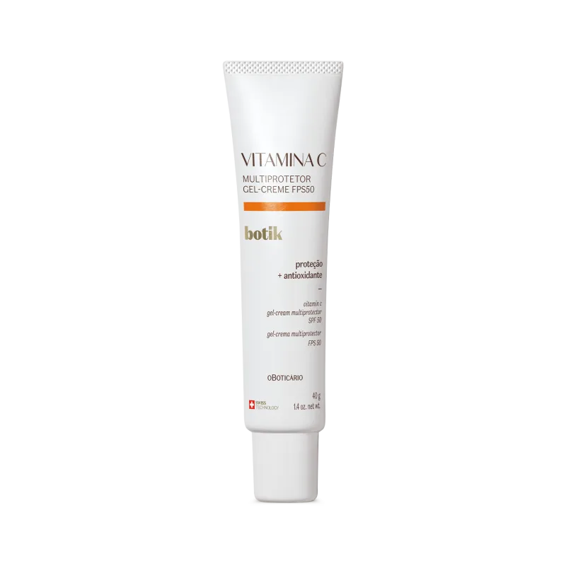 51466 Botik Vitamina C Multiprotetor Gel Creme FPS50, 40g Bisnaga branca de creme Vitamina C Multiprotetor FPS50 da botik