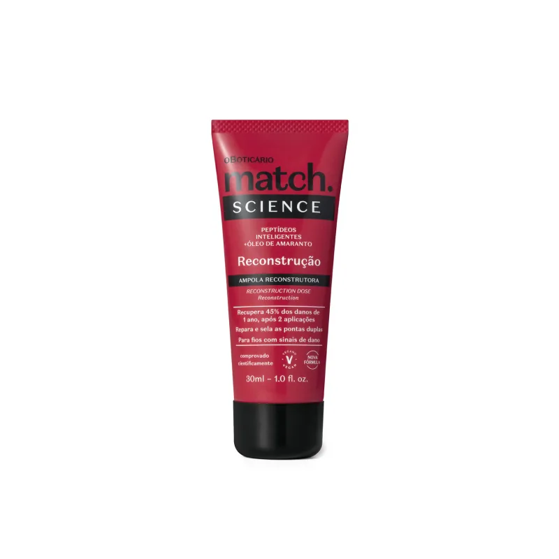 56803 Ampola Capilar Match Science Reconstrução, 30ml Tubo vermelho Match Science Reconstrução 30ml em fundo branco