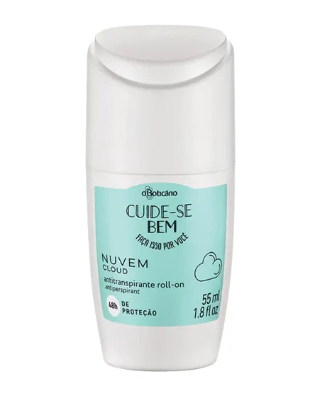 4132 CUIDE-SE BEM DESODORIZANTE ROLL ON NUVEM, 55ML Desodorizante roll-on oBoticário com rótulo azul claro e branco