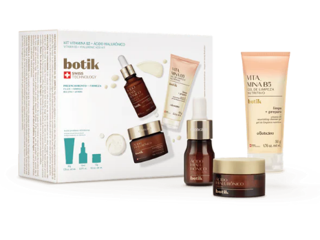 7295 KIT SKINCARE BOTIK: ÁCIDO HIALURÔNICO + VITAMINA B5 (3 PRODUTOS) Conjunto de cuidados de pele Botik com cinco produtos e caixa branca