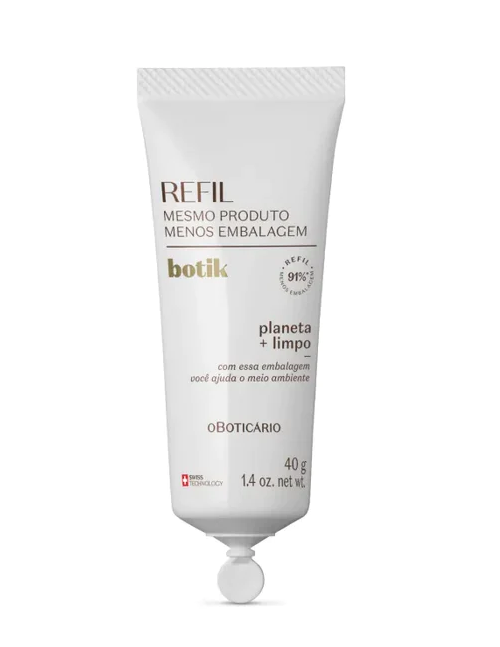 9124 REFIL MÁSCARA FACIAL RESET NOTURNO ÁCIDO GLICÓLICO BOTIK, 40G Tubo branco de refil do produto botik da marca oBoticário