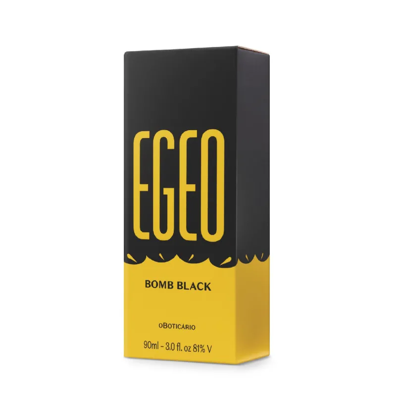 63063 Egeo Bomb Black Eau de Toilette, 90ml Caixa preta e amarela de perfume EGEO BOMB BLACK de 90 ml da O Boticário