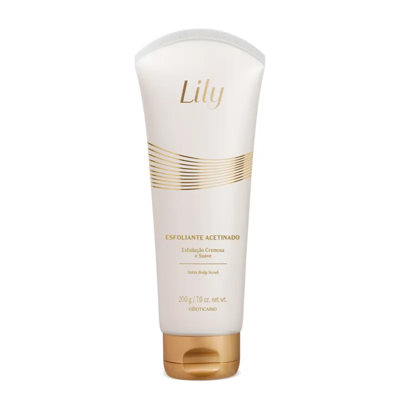 59147 Esfoliante Hidratante Corporal Lily 200g Frasco branco com tampa dourada de esfoliante acetinado Lily