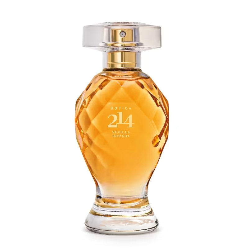 63510 Botica 214 Sevilla Dorada Eau de Parfum 75ml Frasco de perfume dourado BOTICA 214 em vidro com tampa transparente