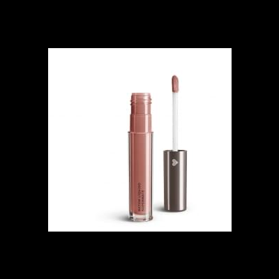 Batom líquido rosa nude com aplicador e tampa castanha com coração