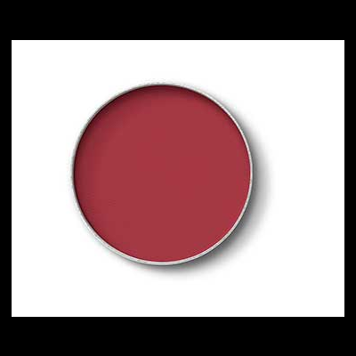 Pó compacto vermelho em embalagem redonda prateada