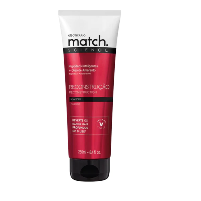 Frasco de champô O Boticário Match Science Reconstrução 250ml