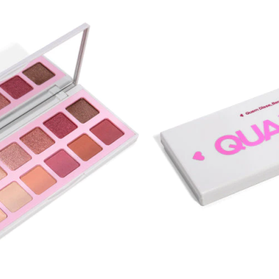 Paleta de sombras rosa QUARTZO com 12 cores e embalagem branca