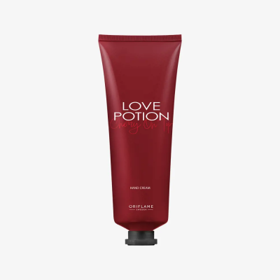 Creme para as mãos LOVE POTION Energy On em bisnaga vermelha escura com tampa preta