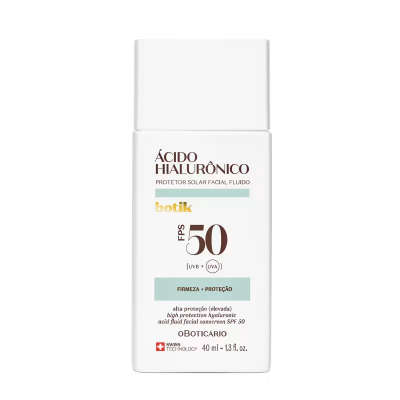 Frasco branco de protetor solar facial fluido botik FPS 50