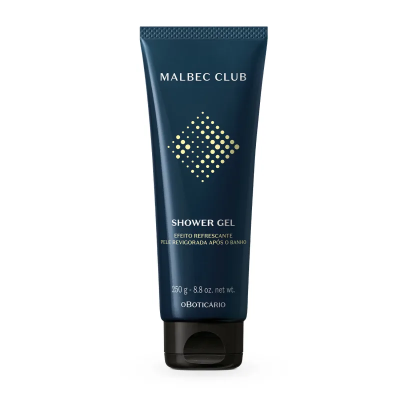 Gel de duche Malbec Club em embalagem azul escura com design dourado e texto branco