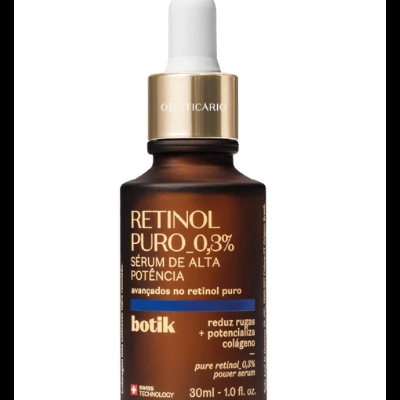 Frasco de sérum retinol puro 0,3% com conta-gotas e tampa dourada