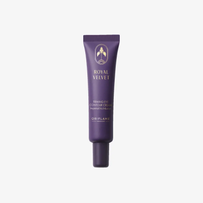 Tubo de creme para contorno dos olhos Royal Velvet roxo com texto dourado