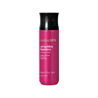 Frasco de body splash rosa com tampa preta