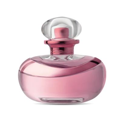 Frasco de perfume em vidro rosado com tampa transparente