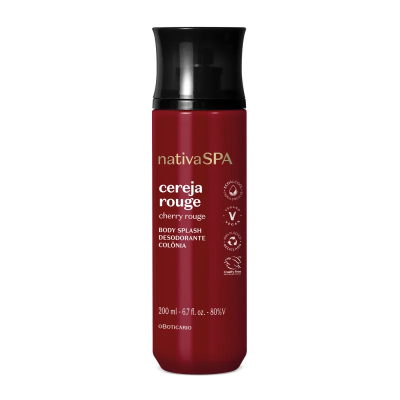 Frasco spray vermelho e preto de body splash desodorante cereja rouge