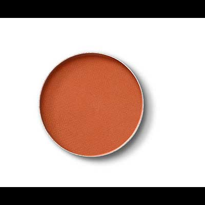 Sombra de maquilhagem em pó laranja em recipiente redondo branco