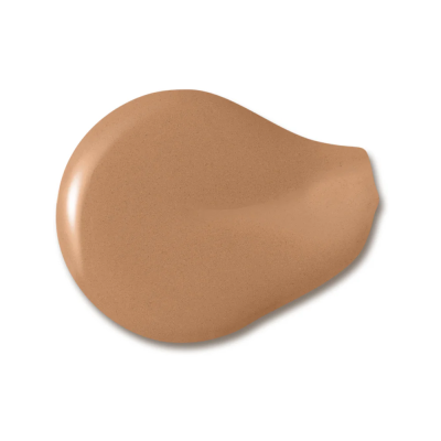 Amostra de base de maquilhagem castanha clara sobre fundo branco