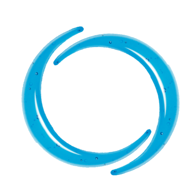 Dois objetos azuis translúcidos em formato curvo colocados em círculo