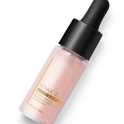 Frasco de primer líquido rosado com conta-gotas