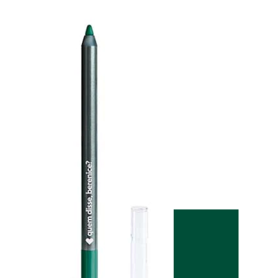 Lápis de olhos verde-escuro com tampa transparente e texto impresso