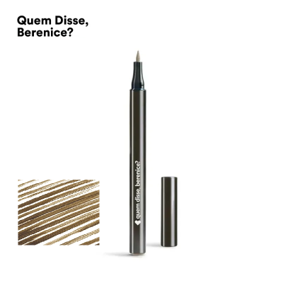 Delineador castanho em caneta com tampa ao lado e teste de traço