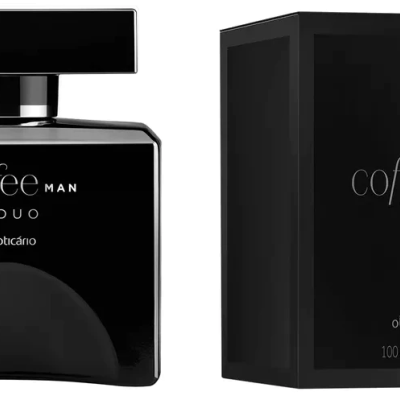 Frasco e embalagem pretos de perfume Coffee Man Duo de 100ml da marca oBoticário