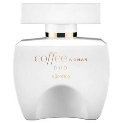 Frasco branco fosco de perfume Coffee Woman Duo de oBoticário com tampa quadrada